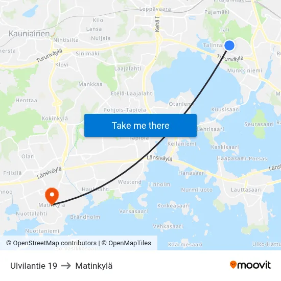 Ulvila Road 19 to Matinkyla map