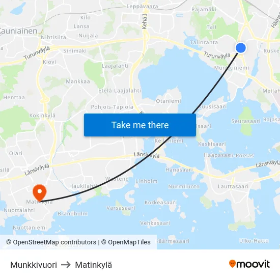 Munkkivuori to Matinkyla map