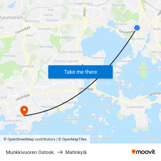 Munkkivuoren Ostosk. to Matinkylä map