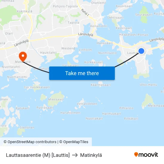 Lauttasaarentie (M) [Lauttis] to Matinkylä map