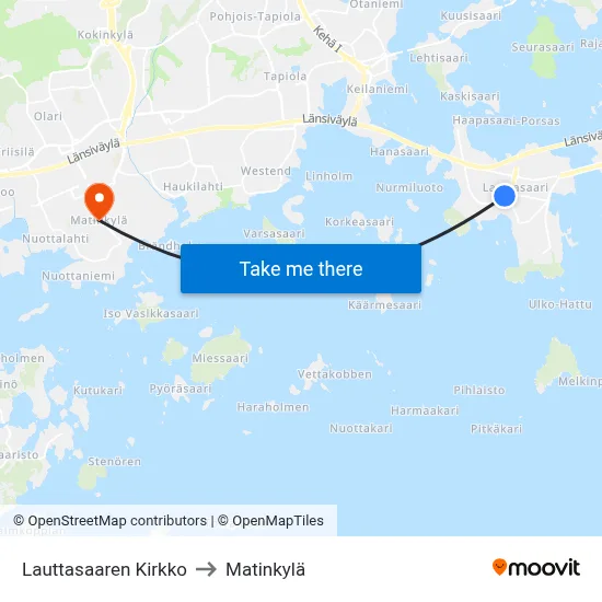 Lauttasaari Church to Matinkyla map