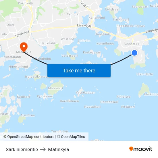 Särkiniementie to Matinkyla map