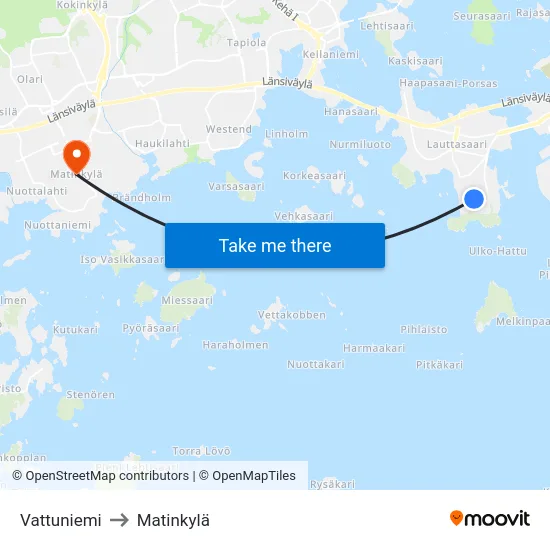 Vattuniemi to Matinkylä map
