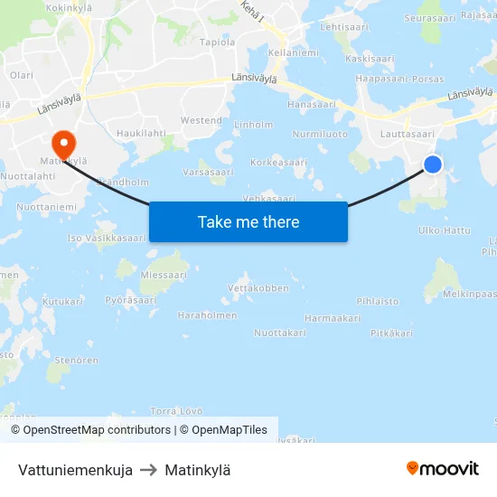 Vattuniemi Alley to Matinkyla map