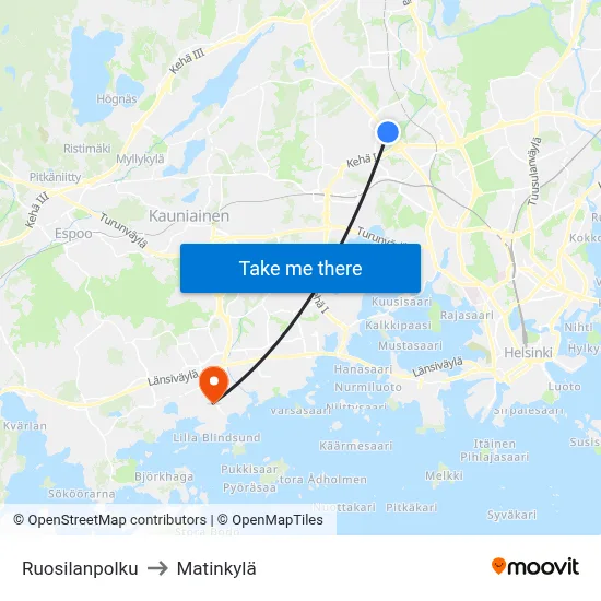 Ruosilanpolku to Matinkylä map