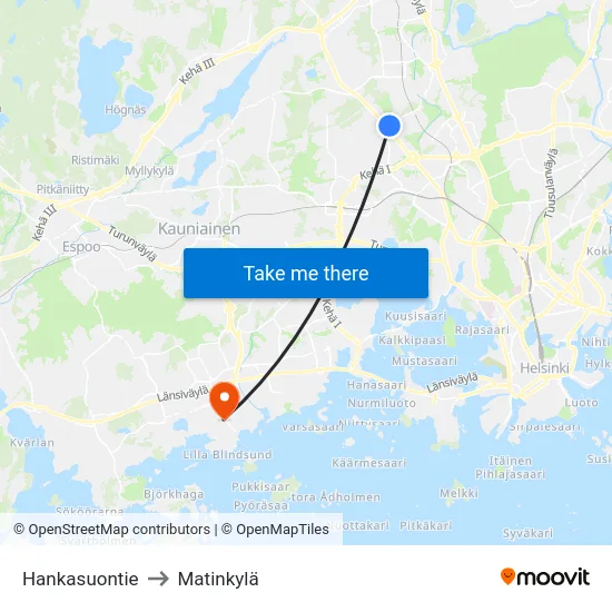 Hankasuontie to Matinkylä map