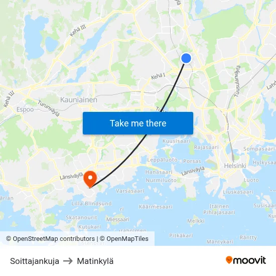 Soittaja Alley to Matinkyla map