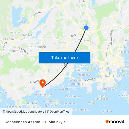 Kannelmäen Asema to Matinkylä map