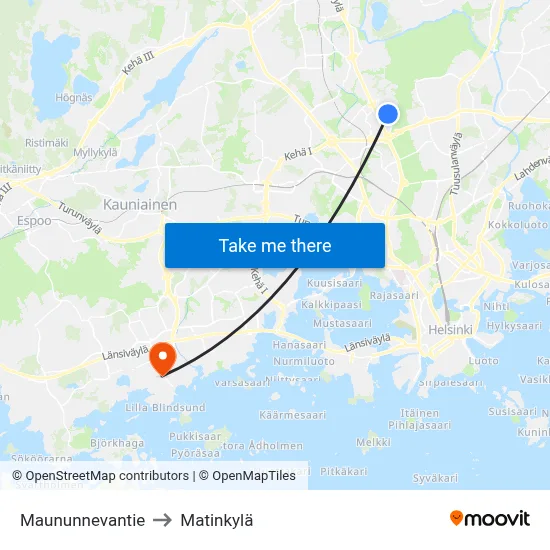 Maununnevantie to Matinkylä map