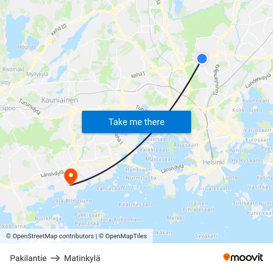 Pakilantie to Matinkylä map