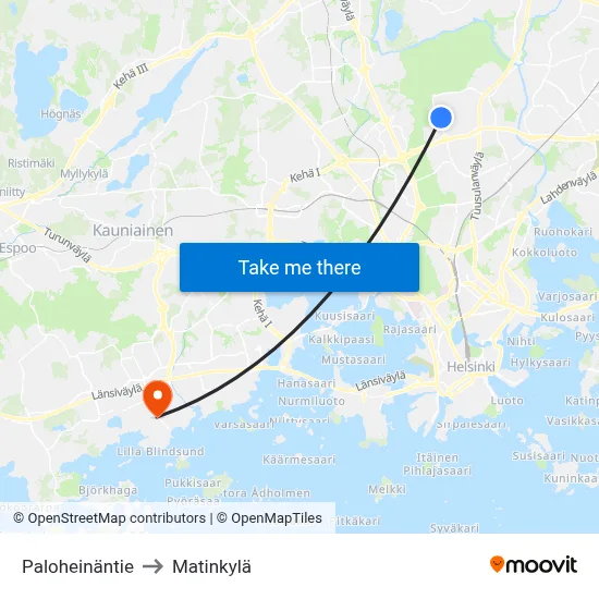 Paloheinäntie to Matinkylä map