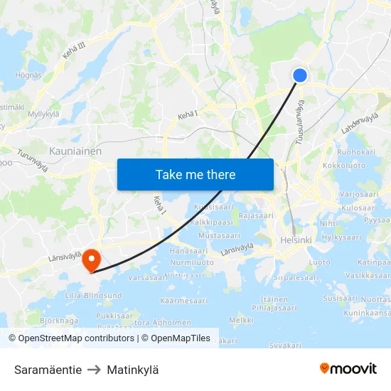 Saramäentie to Matinkylä map