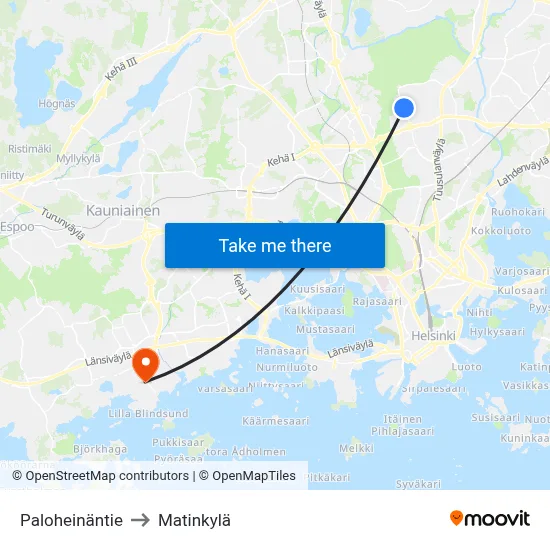 Paloheinä Road to Matinkyla map