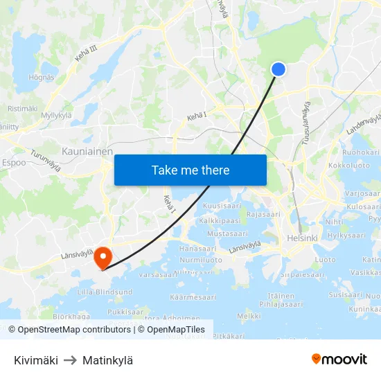 Kivimäki to Matinkylä map