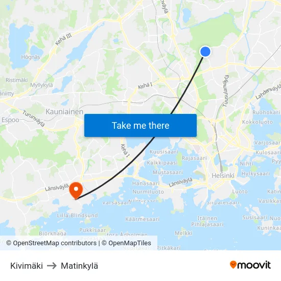 Kivimäki to Matinkylä map