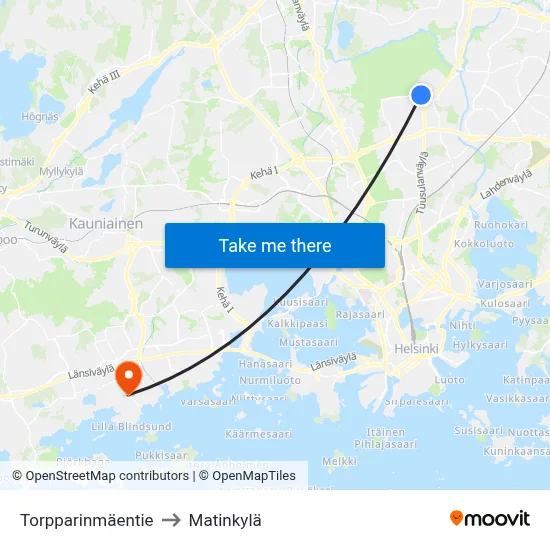 Torpparinmäentie to Matinkylä map
