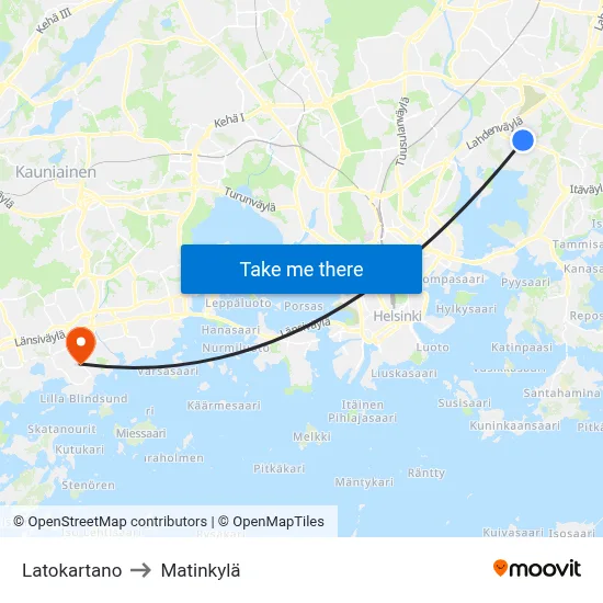 Latokartano to Matinkyla map