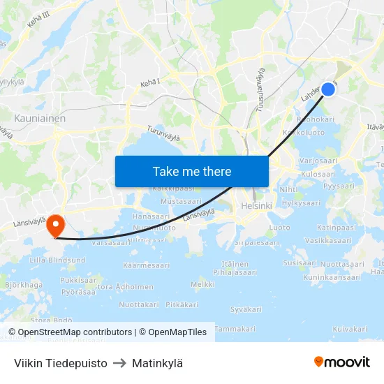 Viikki Science Park to Matinkyla map