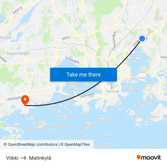 Viikki to Matinkylä map