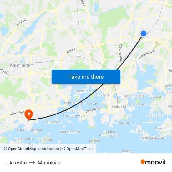 Ukkostie to Matinkyla map