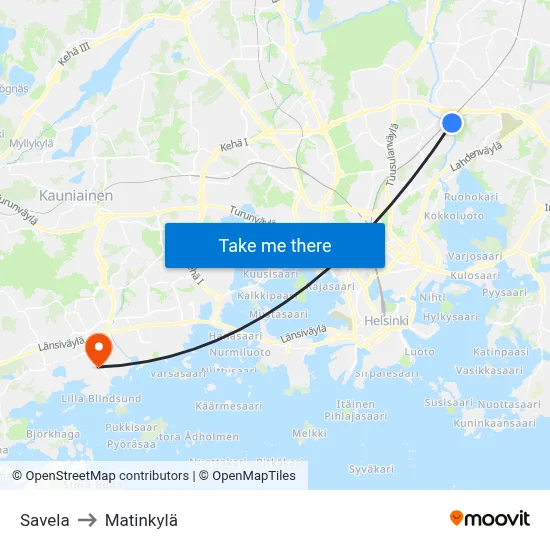 Savela to Matinkyla map
