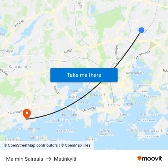 Malmi Hospital to Matinkyla map