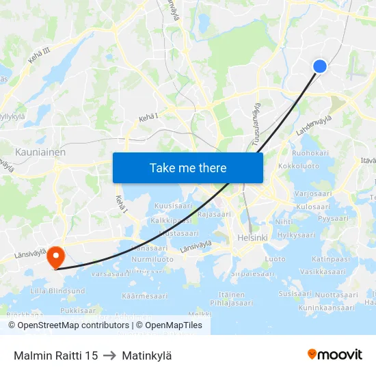 Malmin Raitti 15 to Matinkylä map