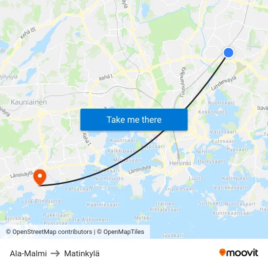 Ala-Malmi to Matinkylä map
