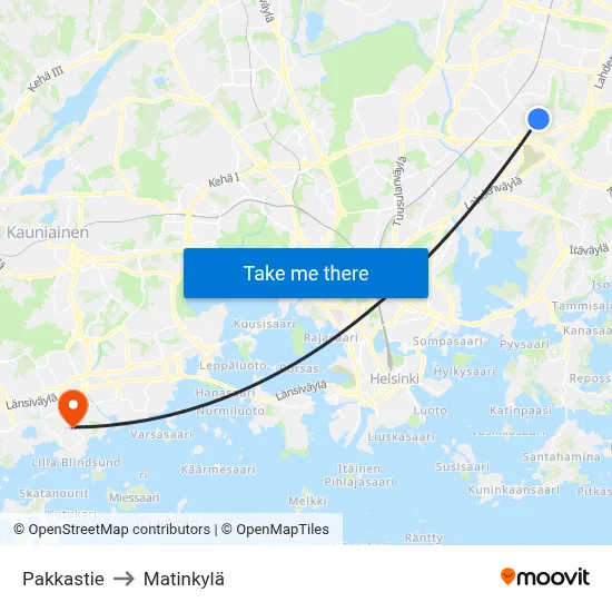 Pakkastie Road to Matinkyla map