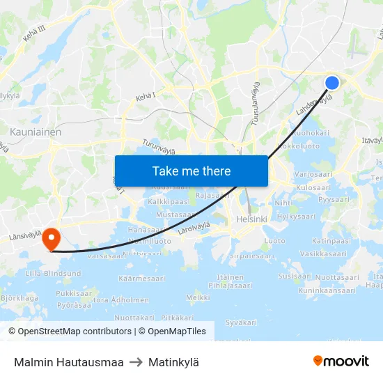 Malmi Cemetery to Matinkyla map