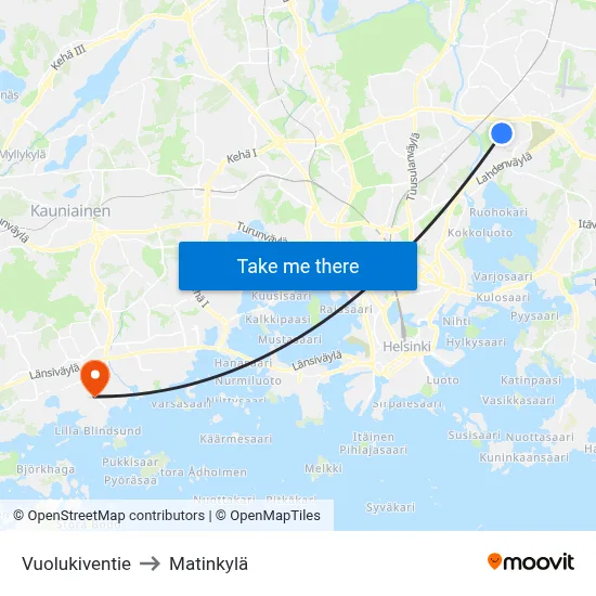 Vuolukiventie to Matinkylä map