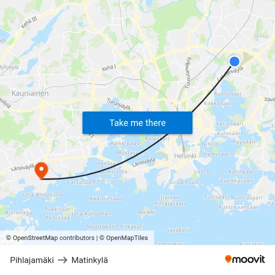 Pihlajamäki to Matinkyla map