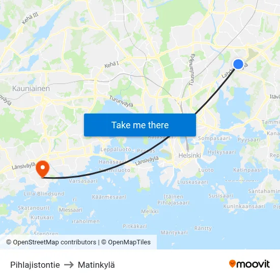 Pihlajistontie to Matinkyla map
