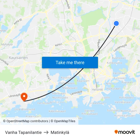 Vanha Tapanilantie to Matinkylä map