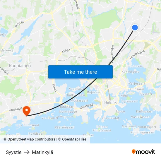 Syystie to Matinkylä map