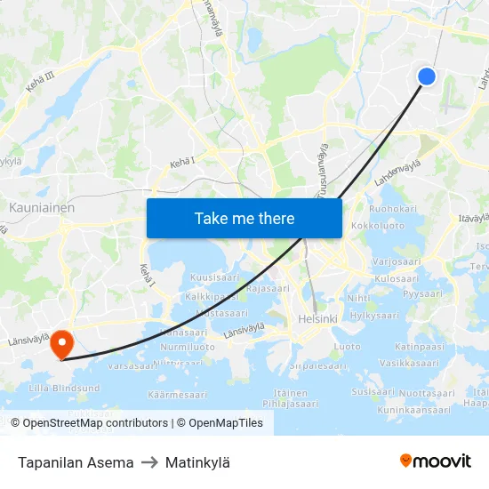 Tapanila Station to Matinkyla map