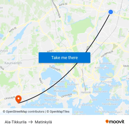 Ala-Tikkurila to Matinkylä map