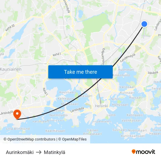 Aurinkomäki to Matinkylä map