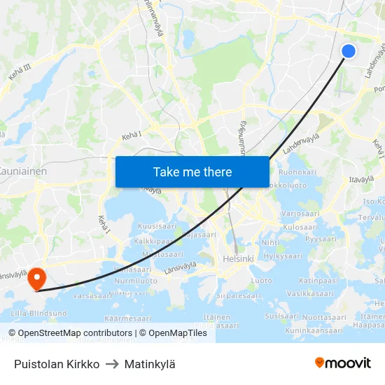Puistolan Kirkko to Matinkylä map