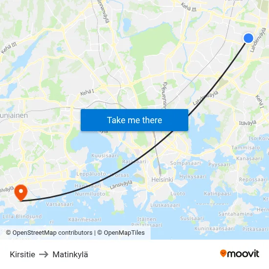 Kirsitie to Matinkyla map