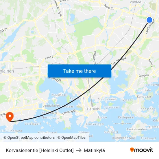 Korvasieni Road [Helsinki Outlet] to Matinkyla map