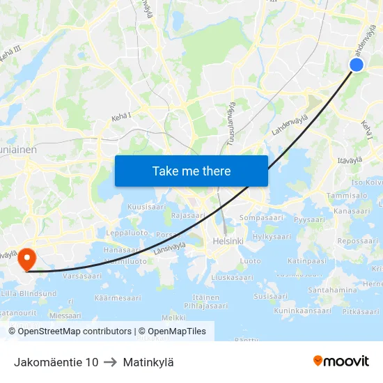 10 Jakomäentie to Matinkyla map