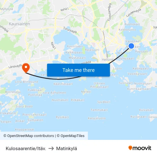 Kulosaarentie/Itäv. to Matinkylä map