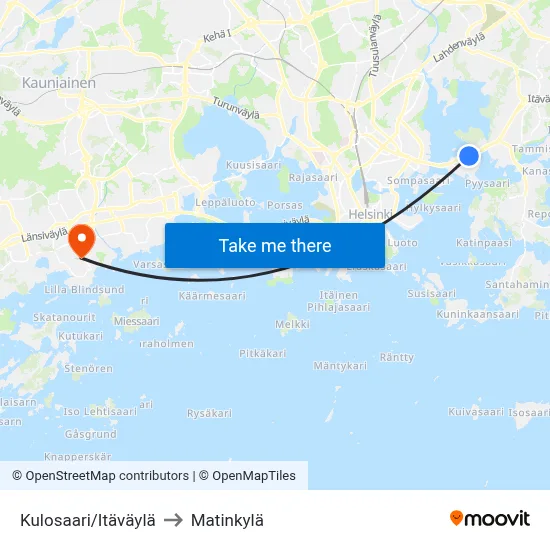 Kulosaari/East Highway to Matinkyla map