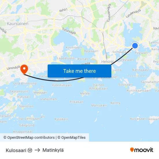 Kulosaari Ⓜ️ to Matinkyla map