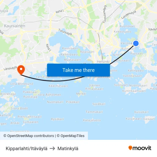 Kipparlahti/Itäväylä to Matinkylä map