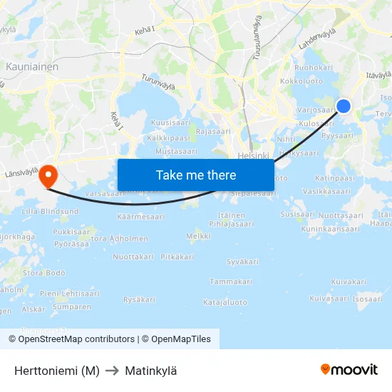 Herttoniemi (M) to Matinkyla map