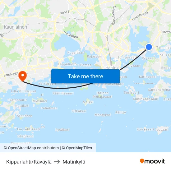 Kipparlahti/Eastern Highway to Matinkyla map