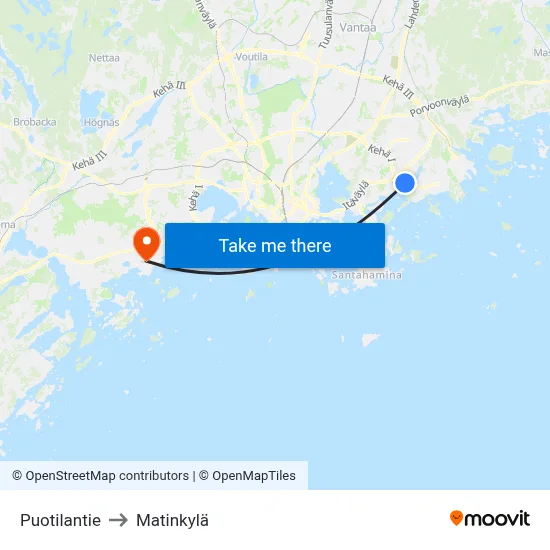 Puotilantie to Matinkylä map