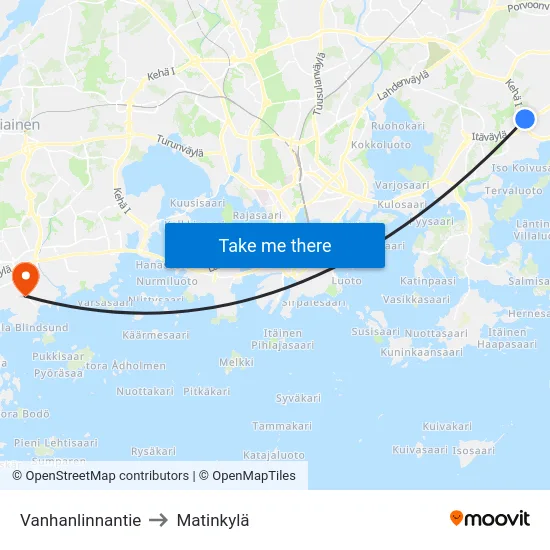 Vanhanlinnantie to Matinkylä map
